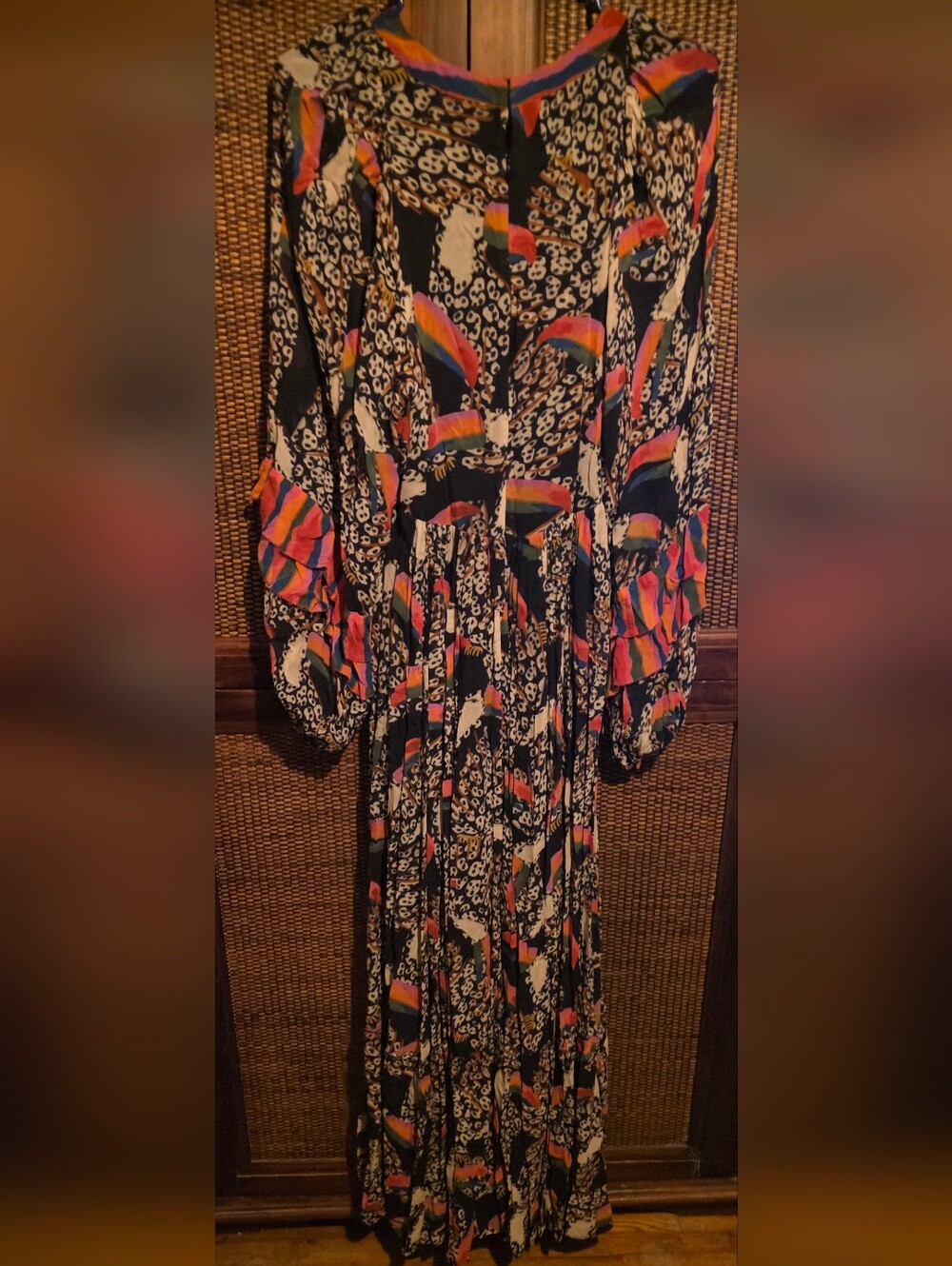 FARM Rio Leopard Toucans Boho Maxi Dress with Balloon Sleeves - Multicolor Small - Picture 6 of 10